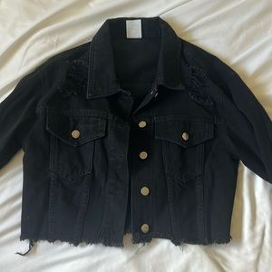 Cropped Black Denim Jacket